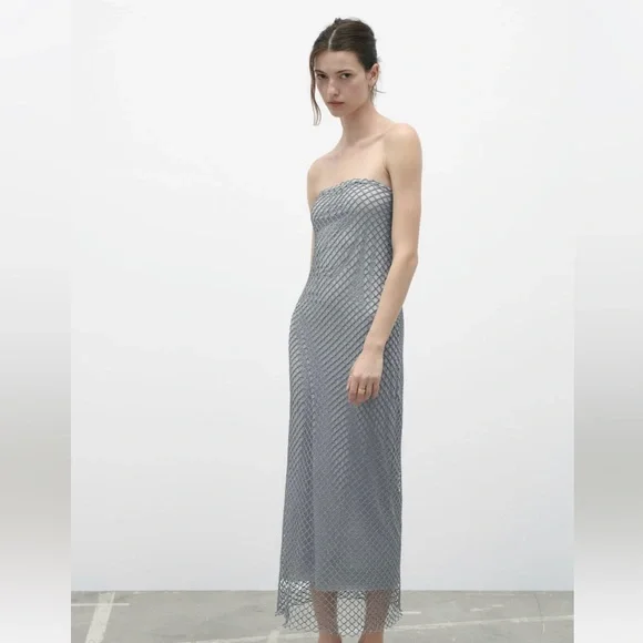 Zara Gray Strapless Midi Dress - Picture 14 of 16